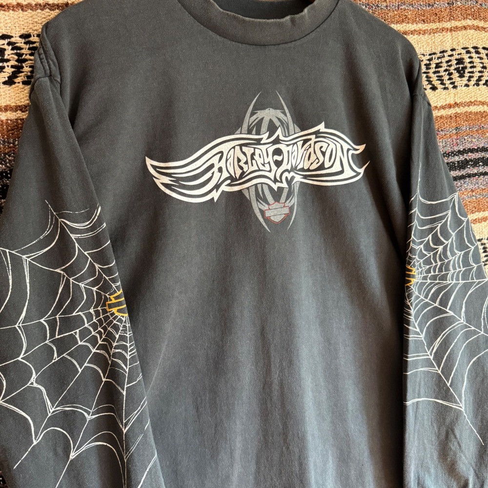 Harley Davidson Spider Web L Tribal Long Sleeve Shirt Black California Reprint - Picture 4 of 7